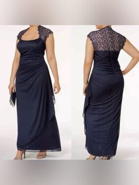 X by XSCAPE
Plus Size Ruched Lace Gown  Elegant Navy Evening Gown Dress Size 22W